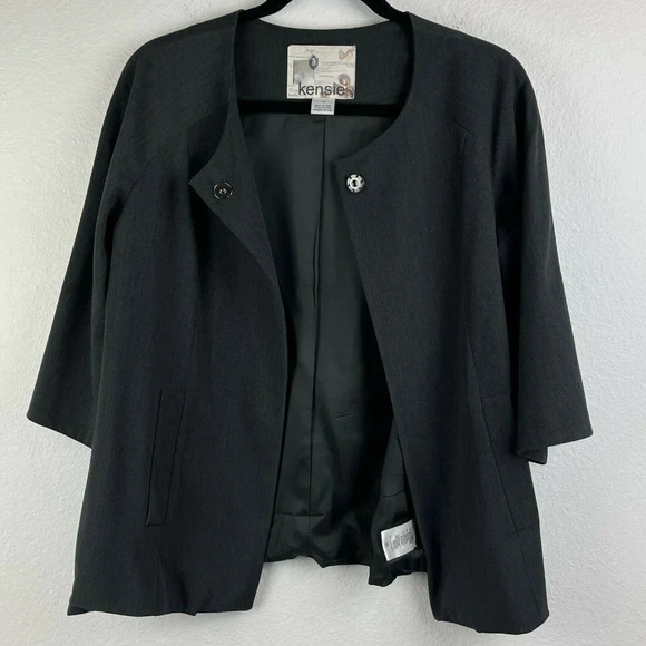 Kensie Blazer Jacket Women's 6 Crew Neck Snap Raglan Sleeve Pocket Lined Gray - Picture 4 of 11